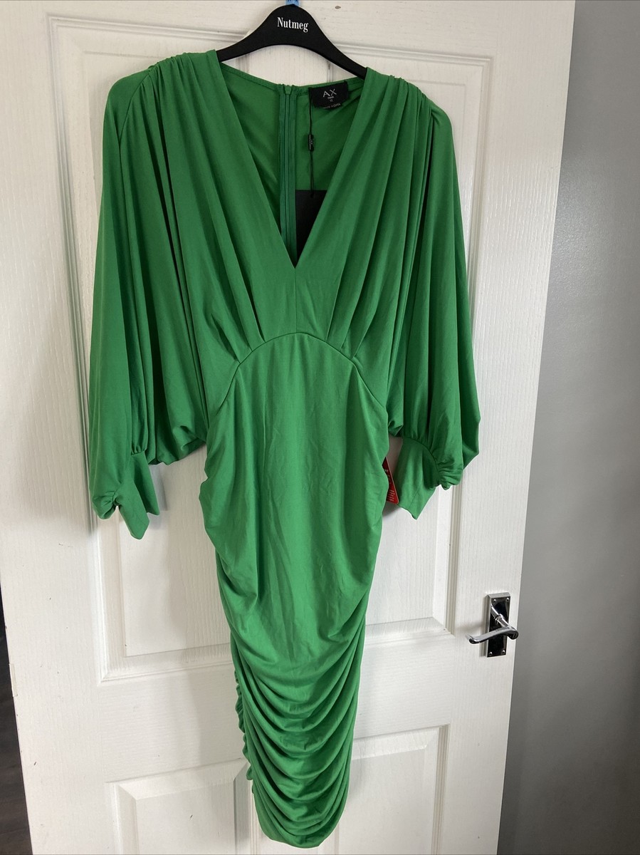 ax paris green ruched dress Rent AX Paris Ruched Button Detail Midi Dress In Emerald Green main image 1
