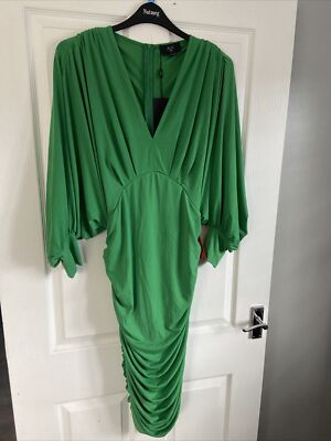 green emerald velvet dress Green Ruched Bodycon Midi Dress – AX Paris main image 1