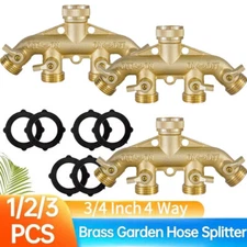1-3PCS 3/4" Solid Brass Double 4 Way Tap Garden Connector Adaptor Hose Splitter