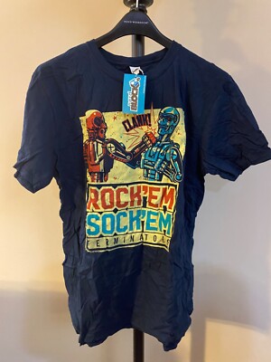 Nerd Block ROCK EM SOCK EM TERMINATORS T-Shirt Size L Blue