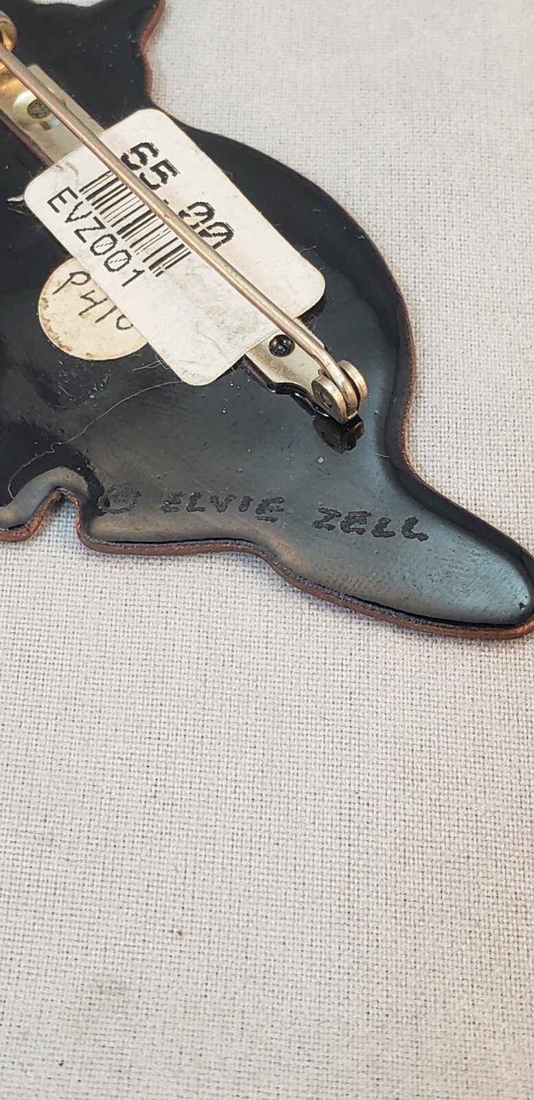 RARE Signed Elvie Zell Enamel New Old Stock Tuxedo Cat 1 Handkerchief Pin Brooch