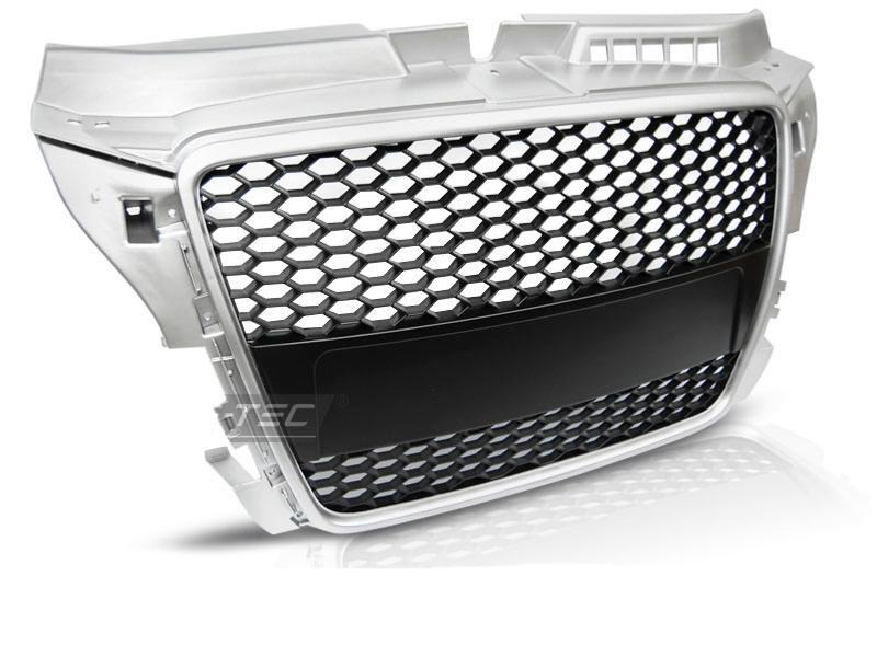 Calandre sport pour Audi A3 8P du modèle 2008 à 2012 finition noir et argent