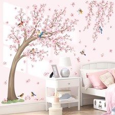 wondever Large Cherry Blossom Tree Wall Stickers Pink Flower Birds Tree Branc...