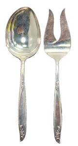 Holmes & Edwards Woodsong Silverplate Salad Serving Set 9" Set Of 2