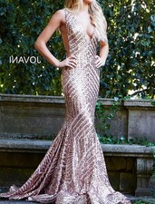 Jovani Jovani Sequin Embellished Mermaid Prom Dress Pageant Gown Plunging