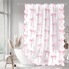 Girls Pink Bow Shower Curtain with Scalloped for Preppy Bathroom Decor,Cute R...