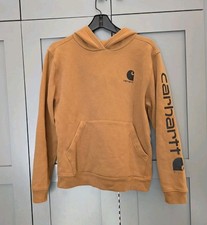 Carhartt Brown Women's Pullover Hoodie Size Small Logo Spellout Pouch Pocket