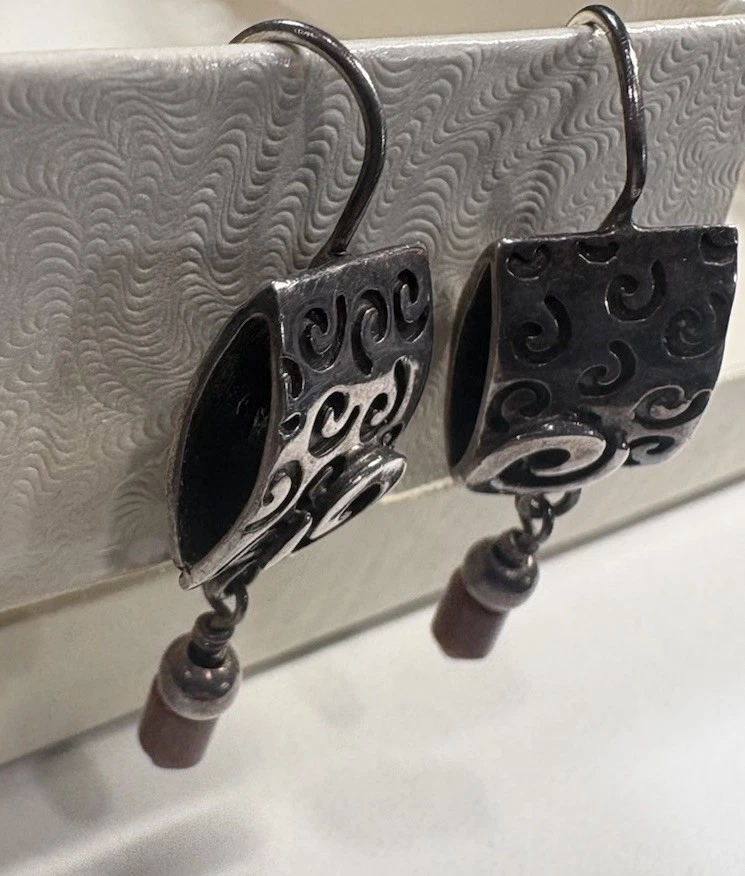 Silpada .925 Sterling Silver Scroll Earrings & Goldstone Bracelet Set Boho Style - Image 4 of 4