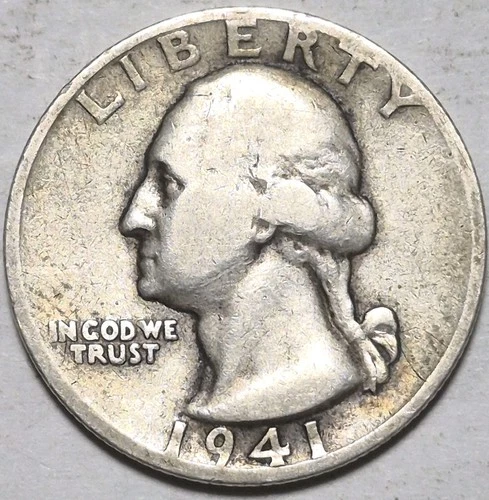 1941S Washington Silver Quarter. VG Condition.