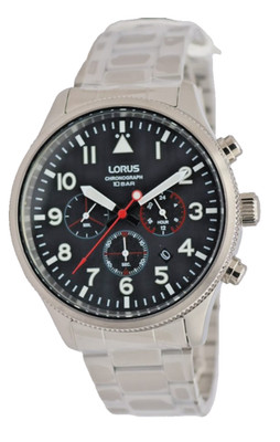 Lorus Sports Herrenuhr RT363JX Quarz Chronograph Edelstahl Schwarz 43 mm Neu OVP