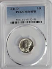 1944-D Mercury Silver Dime 10c PCGS MS64FB Brilliant Uncirculated