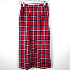 Pendleton Vintage Red Plaid Wool Midi Skirt Womens 6 Pleated High Waist USA Made
