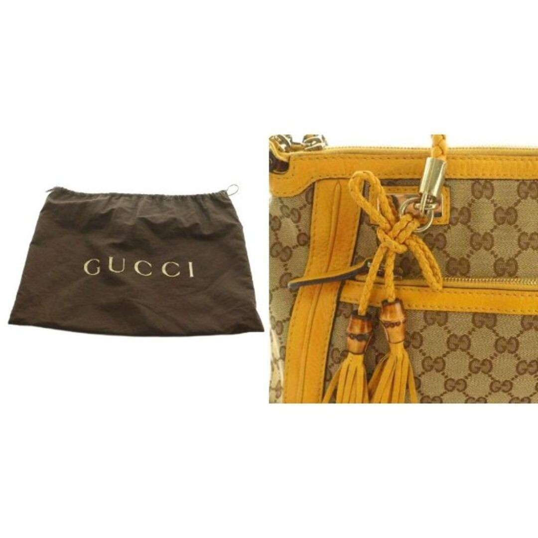 Gucci Bella Bamboo 2-Way Bag GG Canvas Yellow Brown Used thumbnail 7