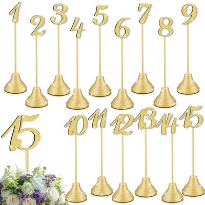 15 PCS 1-15 Gold Metal Table Numbers Weighted Base 8 Inch Stands Reception