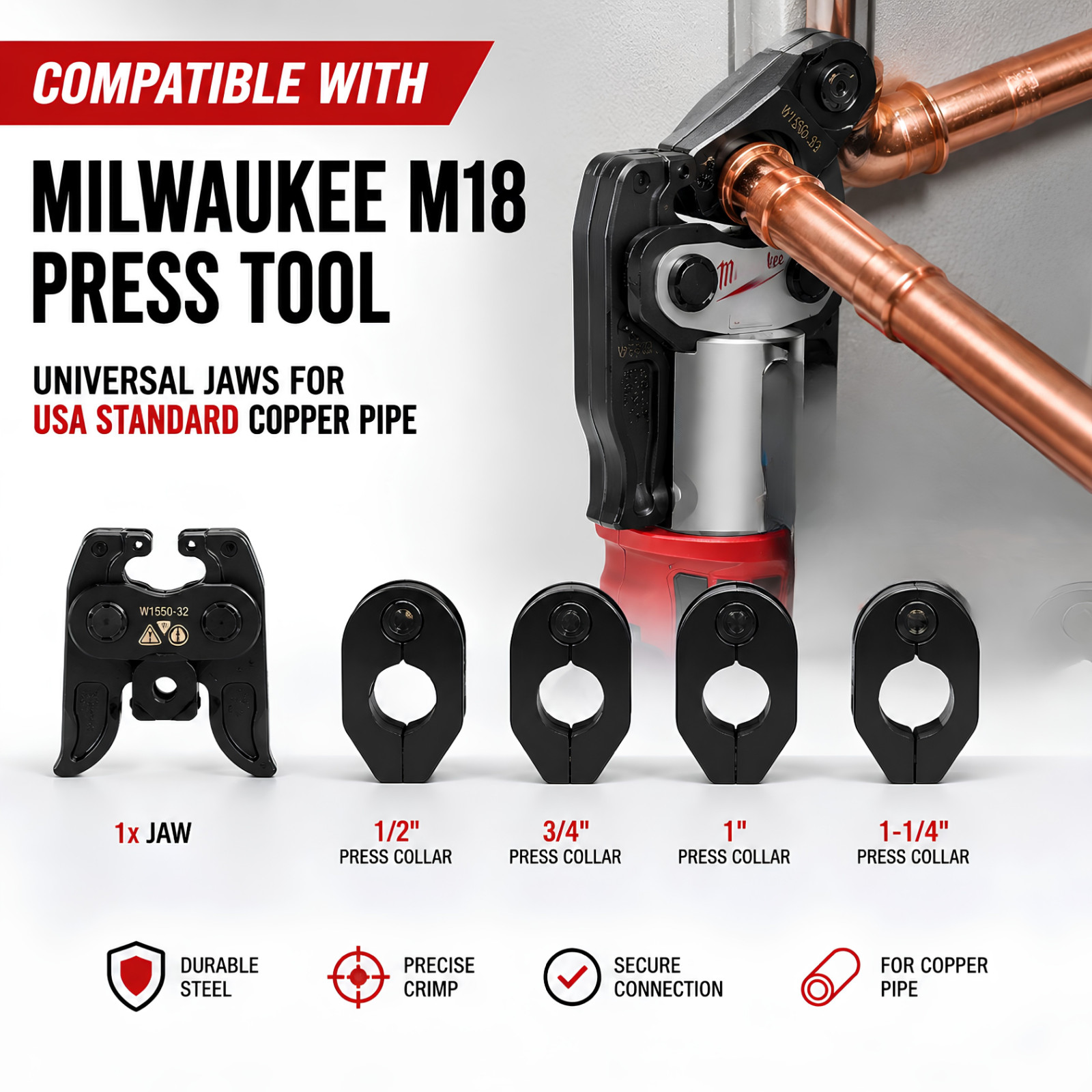 Rotating Press Jaws Set 1/2" 3/4" 1" 1-1/4"for Milwaukee Ridgid US Warehouse