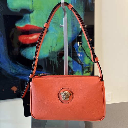Versace La Medusa Shoulder Bag Calf Leather Pumpkin Authentic $975 HOT DEAL