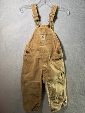 CARHARTT Overalls kids size 3-4 Brown/tan Canvas Double Knee Pockets Workwear