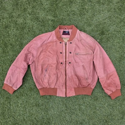 M Flues Red Pink Soft Leather Bomber Jacket Size 50 Uk Large