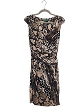 Lauren Ralph Lauren Black and Tan Snakeskin Print Faux Wrap Dress Size 8