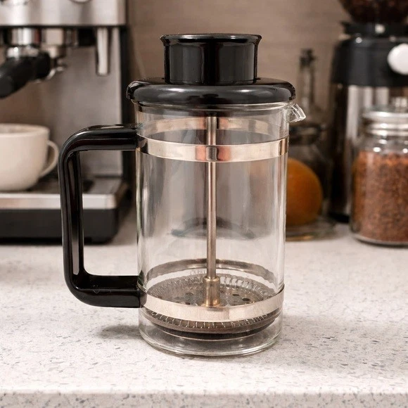 Vintage 1980s PYREX Black and Stainless Glass French Press Coffee Maker