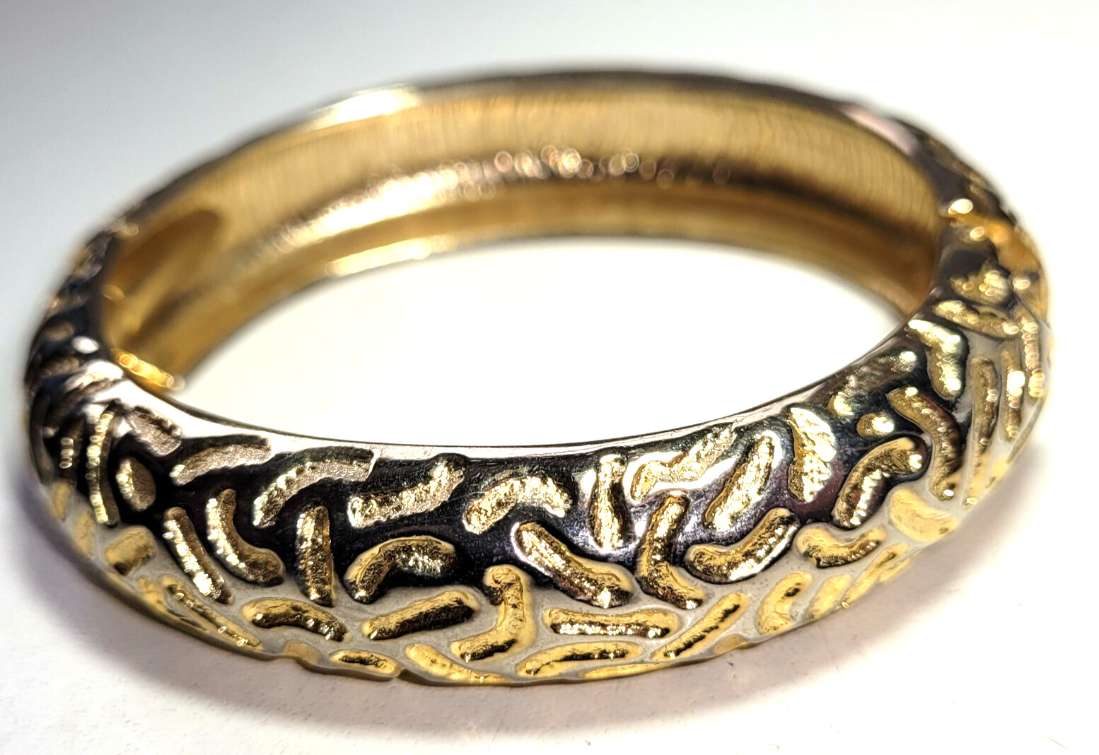 Unsigned Designer Cuff Clamper Bracelet 1980'sEmb… - image 5