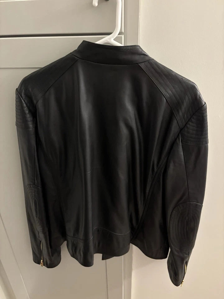Chaqueta de moto Ralph Lauren de cuero con botones para mujer talla 16 nueva con etiquetas Foto 2 de 4