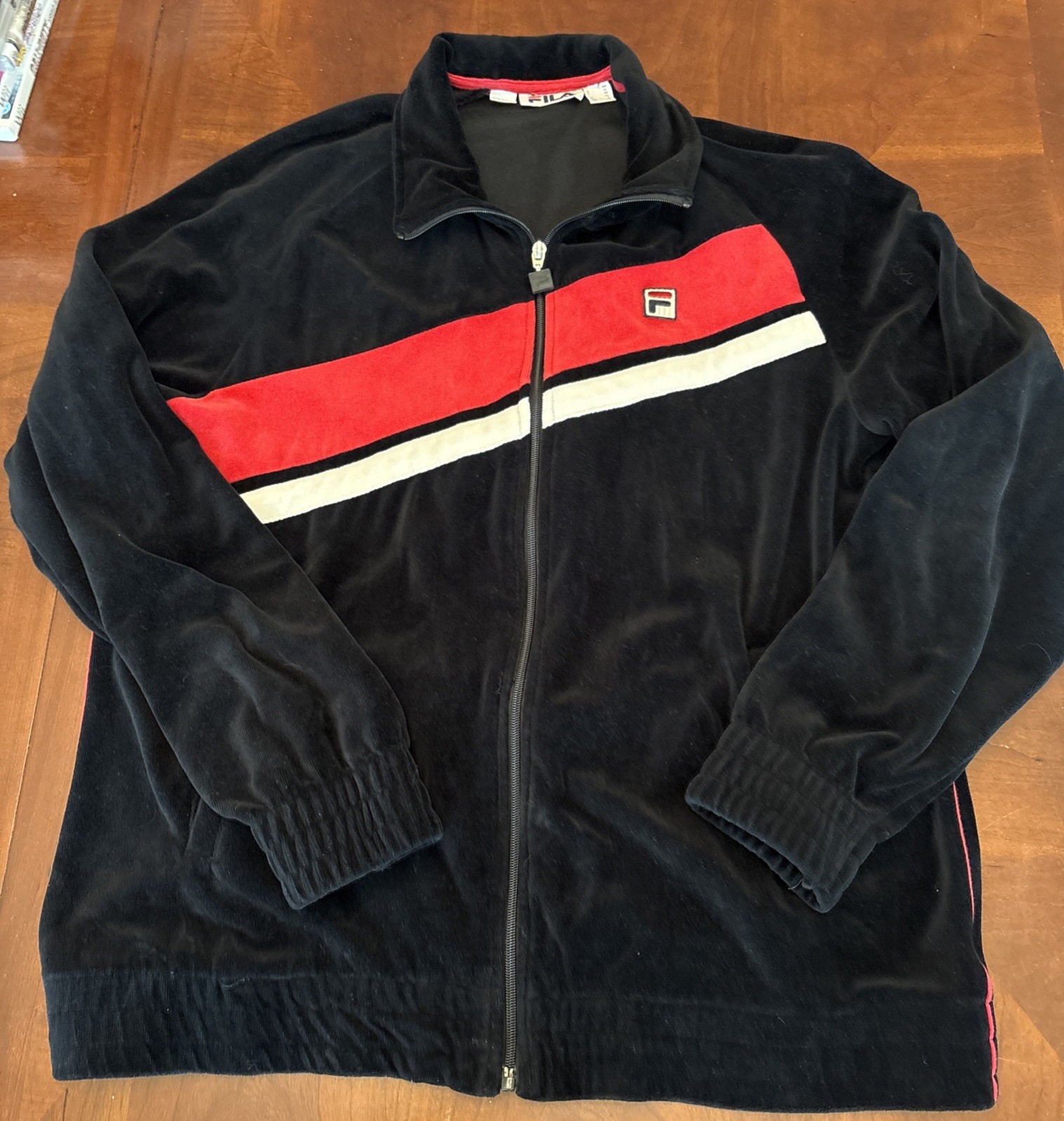 giacca felpa velluto morbido fila vintage anni 90 pista taglia L nero rosso bianco zip