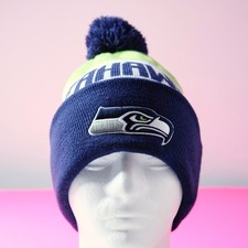 Seattle Seahawks Embroidered Logo Beanie w/ Pom Pom Blue Green White NFL