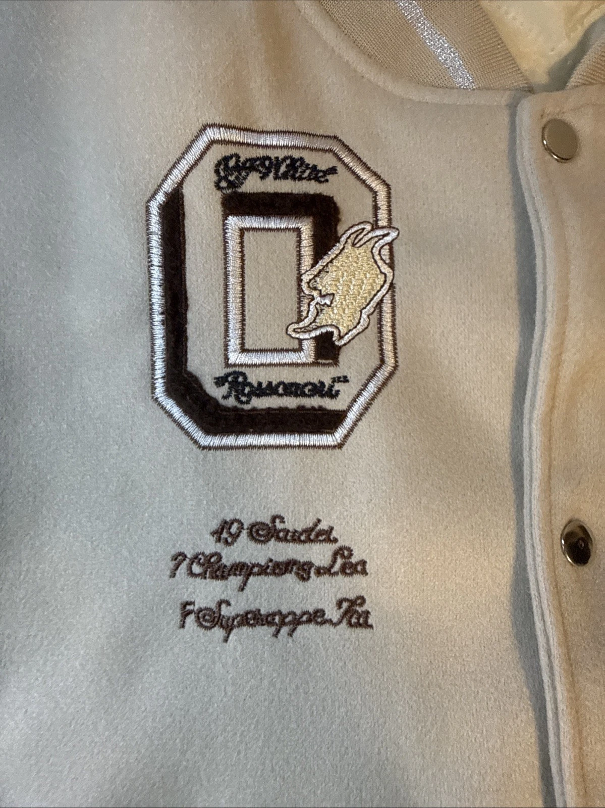 Off White X AC Milan Varsity Replica Genuine Trending Creme’ Colored Jacket Coat image 5