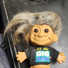 Troll Doll Gray Straight Hair Brown Eyes Medium Complexion Big One Shirt Plastic