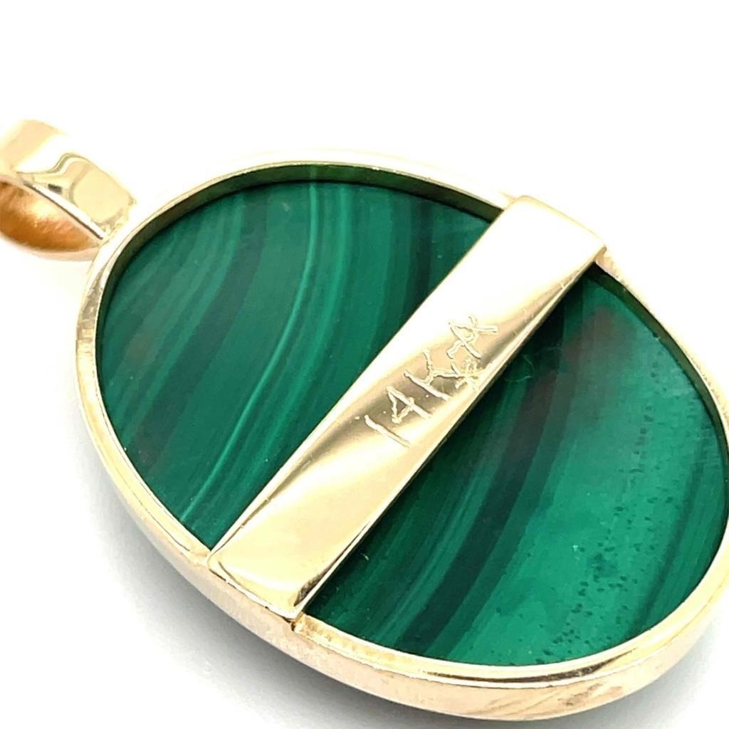 Malachite Solitaire Oval Pendant Solid 14K Yellow… - image 12