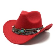 Western Cowboy, Cowgirl Hat, Bead Tassle Strap, Men Women Retro Wide Brim