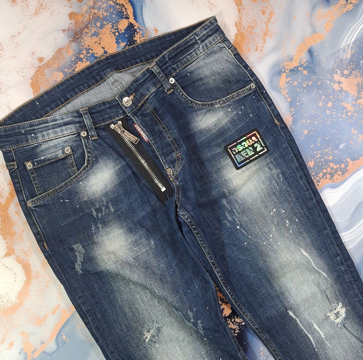 Size L (34) Dsquared2 Jeans Frayed Ripped Pants Denim Distressed