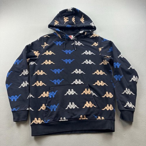 Kappa Hoodie Sweatshirt Mens Small Black Authentic Sneek All Over Print AOP Logo