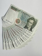 Rep. Ita. Lotto Dieci Banconote Da 5000 LIRE Tipo Bellini 1988 Fds Consecutive