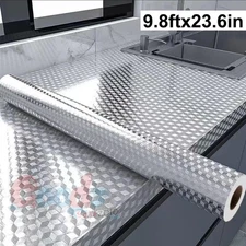 Aluminum Foil Peel & Stick Wallpaper 9.8FTx23.6in Glossy Self Adhesive Oil-proof