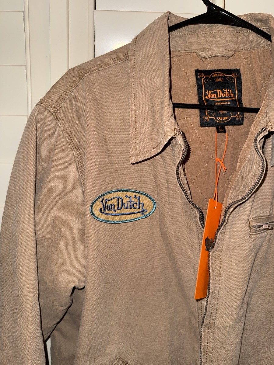Von Dutch Mens Size Large Full Zip Canvas Patched Logo Quilted