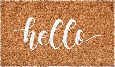 oway Mills 112092436 White Hello Script Doormat 24'' x 36''