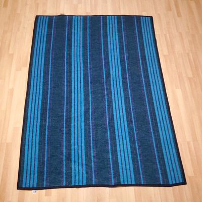 Mora Acrylic Reversible Striped Plaid Throw 71''x53'' Vtg Made in Spain Blue Green