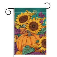 Fall Pumpkin Garden Flag 12x18 Inch Double Sided Thanksgiving Leaves Sunflower