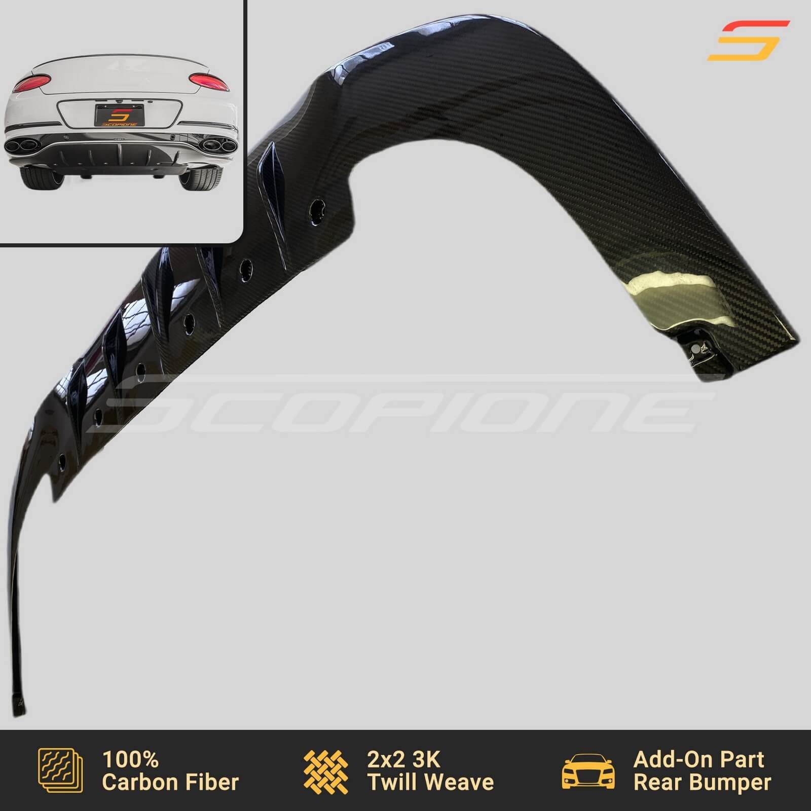 Scopione Carbon Fiber Rear Bumper Diffuser for Bentley 19-24 Continental GT GTC