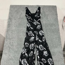 White House Black Market Jumpsuit Womens 12 NWT Black Floral Wide Leg Dressy