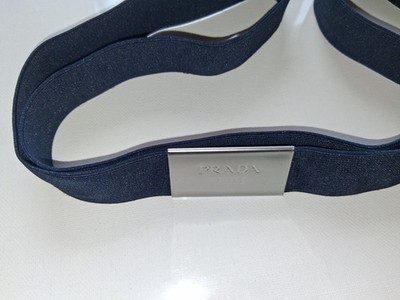 Prada Milano Black Elastic Belt Silver Logo Buckle Made in Italy