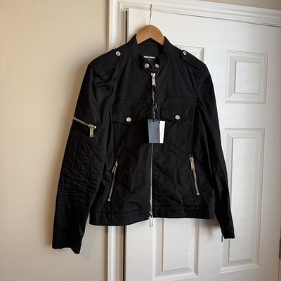 Dsquared2 Jacket Mens 46 Black Cotton Biker Moto Full Zip Lined Made Italy