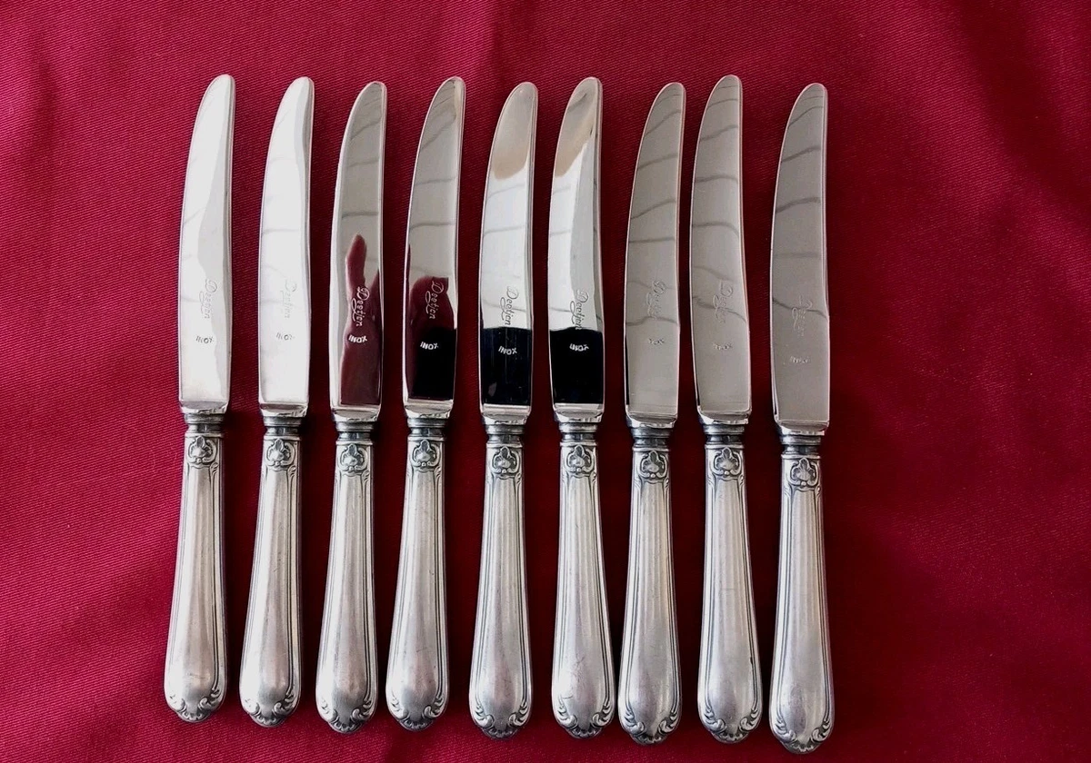 9 Couteaux à Entremet métal argenté Orfevre deetjen modèle Coquille