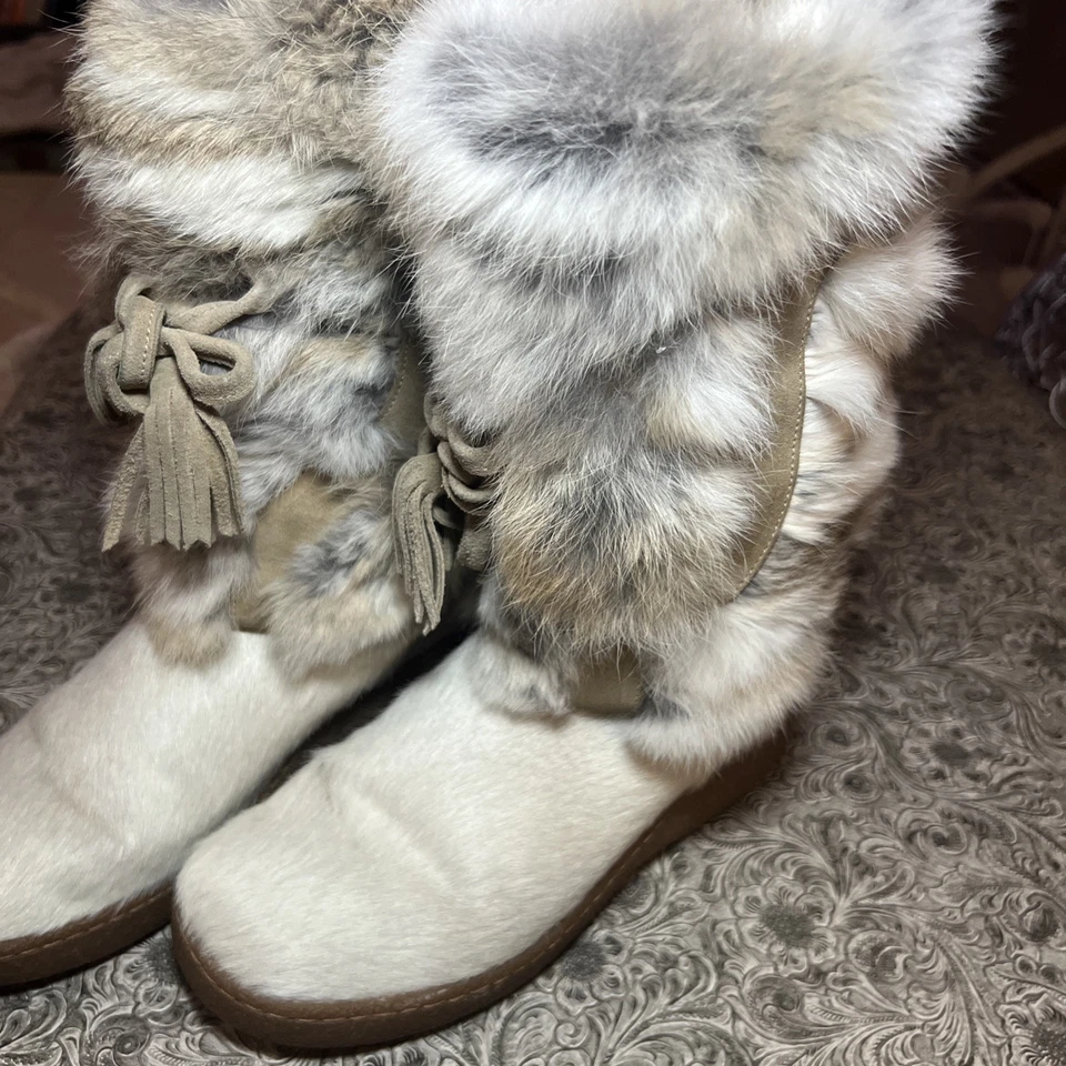 Oscar Sport Cream Fur Winter Boots EU 39/US 8 Pull‑On Snow Apres‑Ski Italian - Image 3 of 4