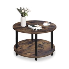 Small Round Coffee Table for Small Space, 23.5" 2-Tier Rustic Brown Wooden Co...