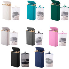 Vencier 60L Slim Laundry Hamper with Lid & Bamboo Trim
