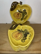 Vtg Los Angeles Potteries Apple Shaped Plates Set Of 6 MCM 1964 Mustard Yellow