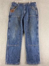 Riggs Workwear Wrangler Carpenter Jeans Mens Size 38x32 Blue Denim Double Knee